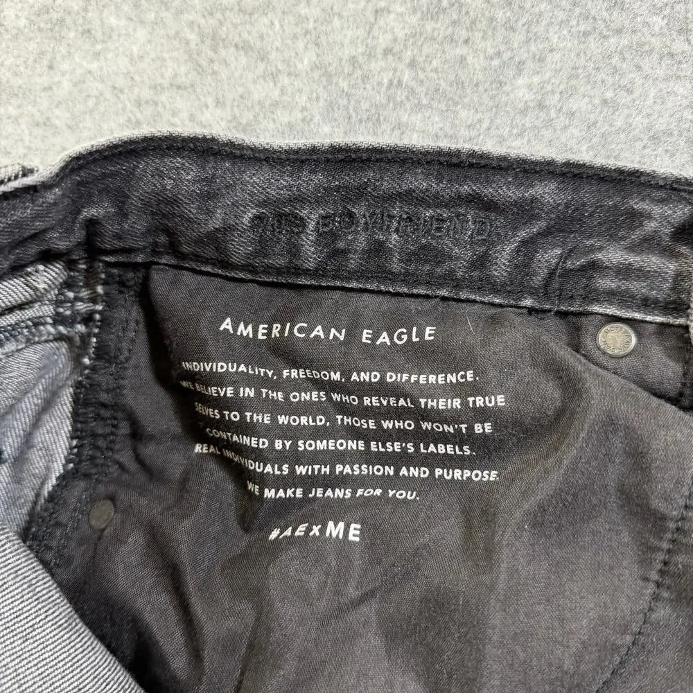 American Eagle 90s Boyfriend Jeans Womens 6 Black Faded Distressed Frayed Ripped